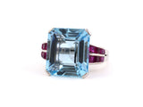 90987 - SOLD - Retro Palladium Aqua Burma Ruby Engagement Ring