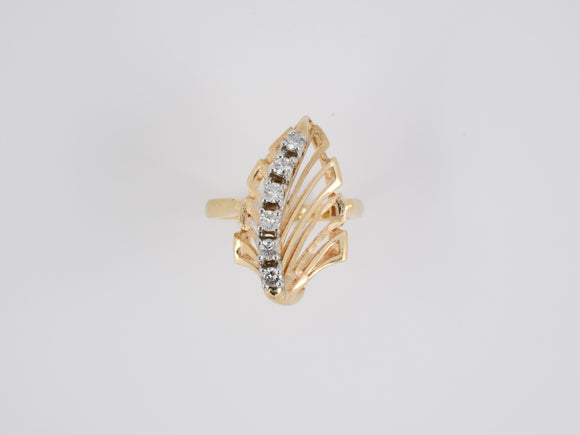 91293 - SOLD - Gold Diamond Leaf Swirl Ring