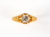 91393 - Gold Diamond Antique-Style Carved Chased Scalloped Solitaire Ring