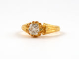 91393 - Gold Diamond Antique-Style Carved Chased Scalloped Solitaire Ring