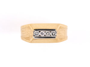 91523 - SOLD - Gold Diamond Bark Finish Ring