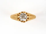 91619 - SOLD - Gold Diamond Antique-Style Carved Chased Scalloped Solitaire Ring