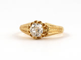 91619 - SOLD - Gold Diamond Antique-Style Carved Chased Scalloped Solitaire Ring