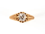 91620 - Gold Diamond Antique-Style Carved Chased Scalloped Solitaire Ring