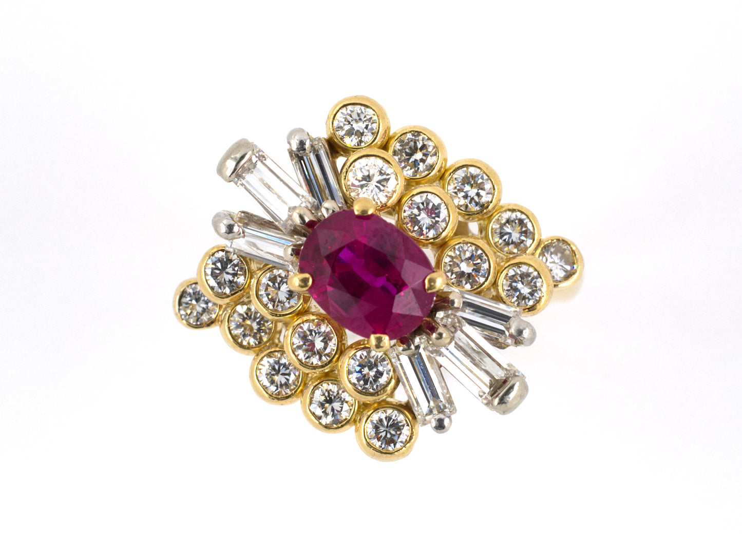 91696 - SOLD - Gold Ruby Diamond Cluster Twist Cocktail Ring