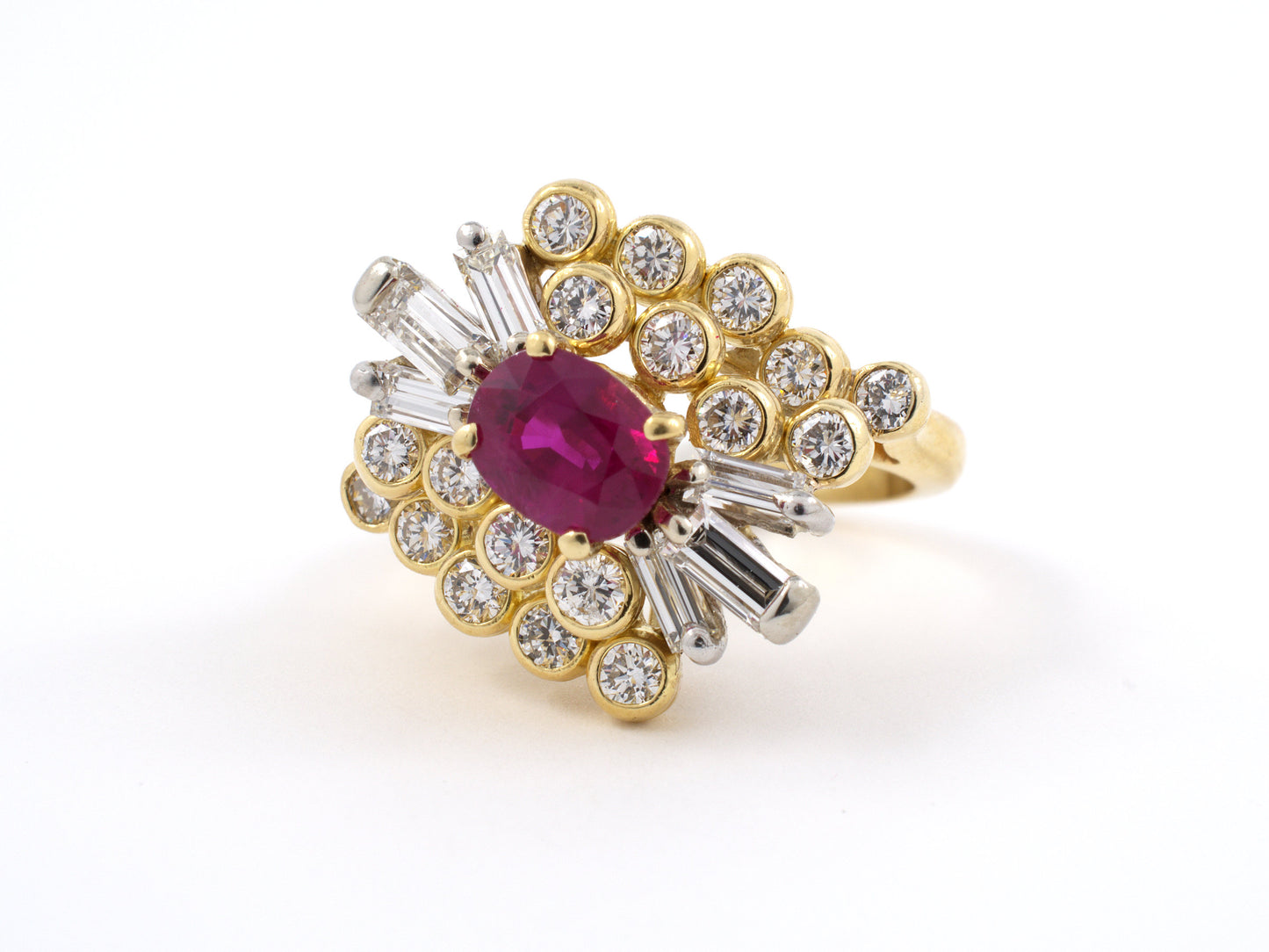 91696 - SOLD - Gold Ruby Diamond Cluster Twist Cocktail Ring