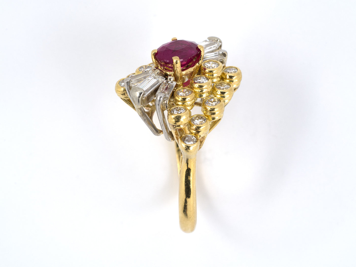 91696 - SOLD - Gold Ruby Diamond Cluster Twist Cocktail Ring