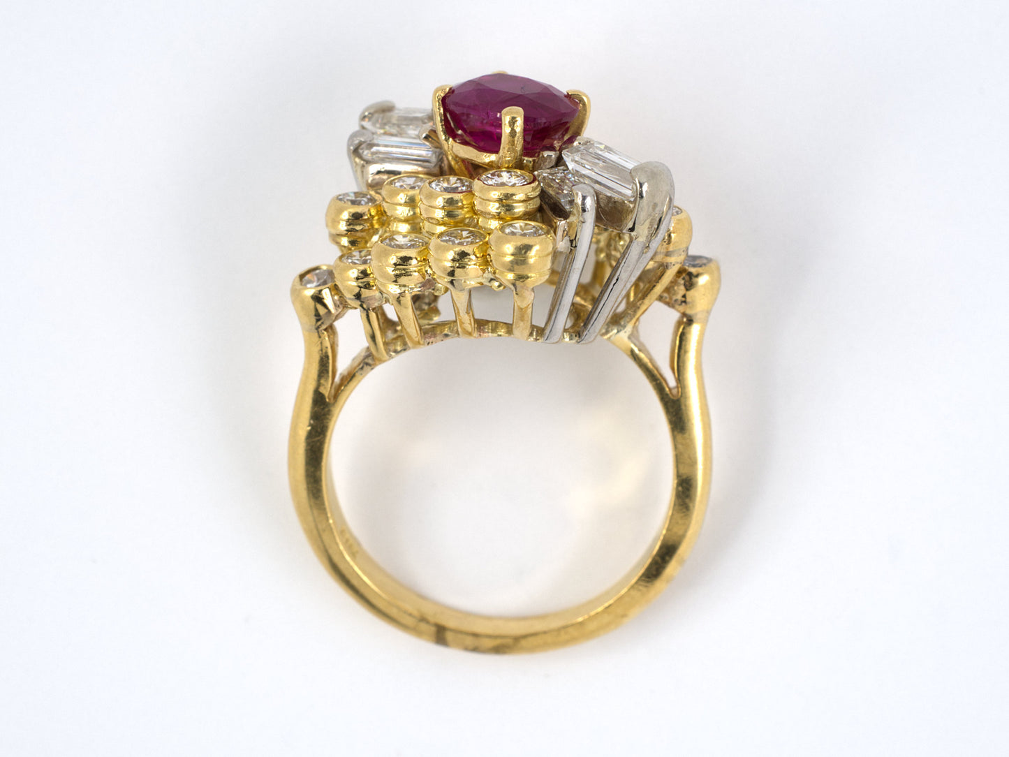 91696 - SOLD - Gold Ruby Diamond Cluster Twist Cocktail Ring