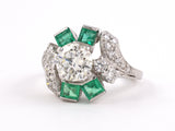 92248 - SOLD - Art Deco Platinum Diamond Emerald Cocktail Ring