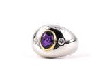 92762 - SOLD - Gold Amethyst Diamond Oval Gypsy Ring