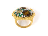 92818 - Circa1960 Mcteigue Platinum Gold Tourmaline Emerald Diamond Ring