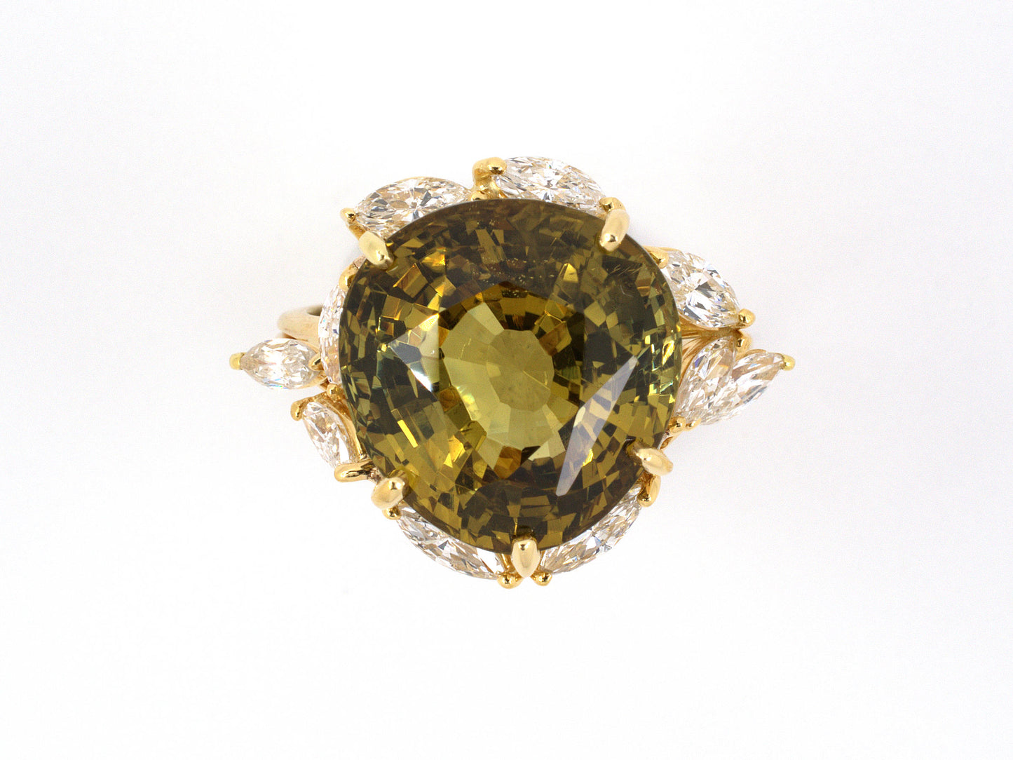 92967 - SOLD - Birks Gold AGL Chrysoberyl Diamond Cluster Dinner Ring
