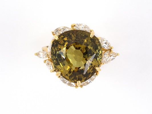 92967 - SOLD - Birks Gold AGL Chrysoberyl Diamond Cluster Dinner Ring