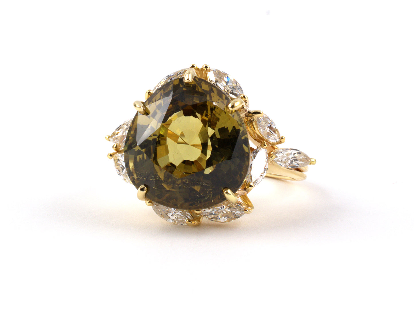 92967 - SOLD - Birks Gold AGL Chrysoberyl Diamond Cluster Dinner Ring