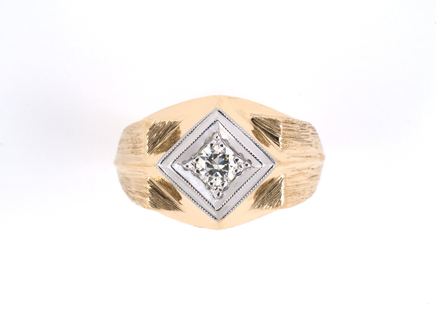 93174 - Retro Gold Palladium Diamond Gents Ring