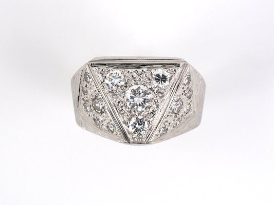 93310 - Gold Diamond Florentine Triangle Gents Ring
