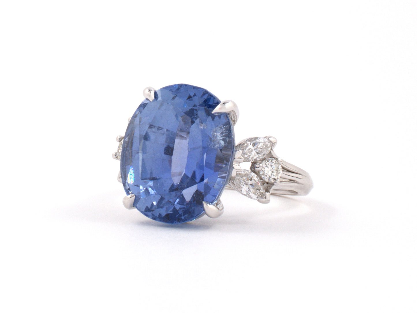 93331 - SOLD - Circa 1950s Platinum AGL Sapphire Diamond Ring