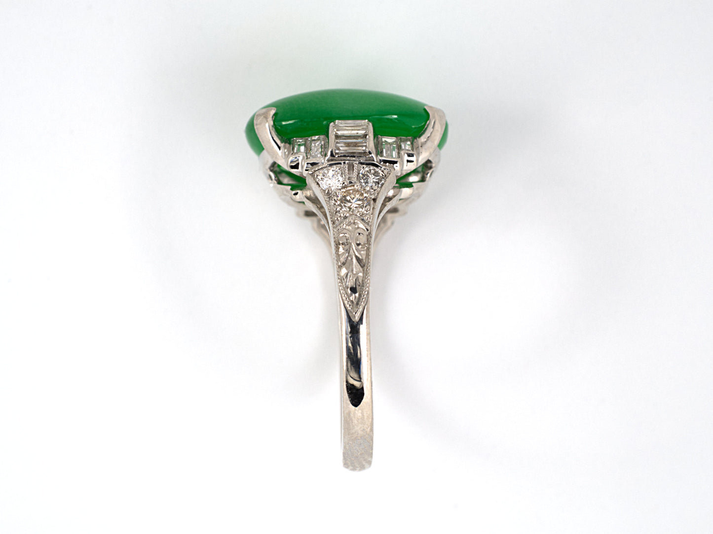 93332 - Art Deco Platinum Diamond Jadeite Ring