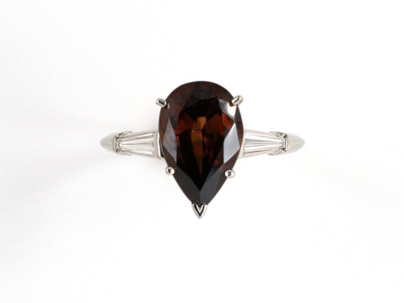 93366 - Platinum Pear Shape Garnet Tapered Baguette Diamond Engagement Ring