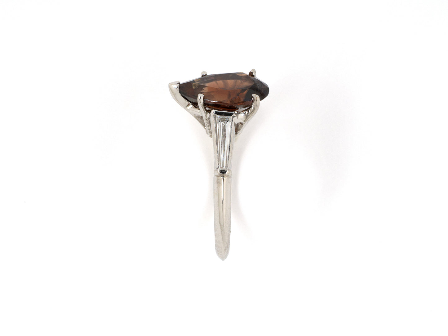 93366 - Platinum Pear Shape Garnet Tapered Baguette Diamond Engagement Ring