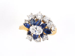 93472 - Circa 1967 Oscar Heyman Platinum Gold Sapphire Diamond Cluster Twist Ring