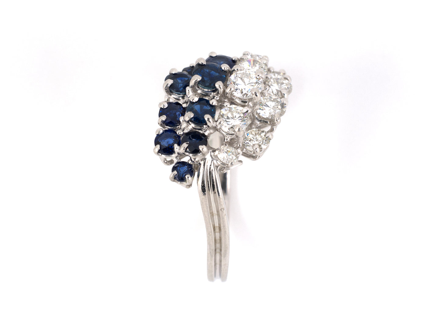 93479 - Circa 1979 Oscar Heyman Platinum Diamond Sapphire Cluster Twist Ring