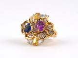 93494 - SOLD - Circa 1991 Oscar Heyman Platinum Gold Sapphire Diamond Cluster Flower Ring