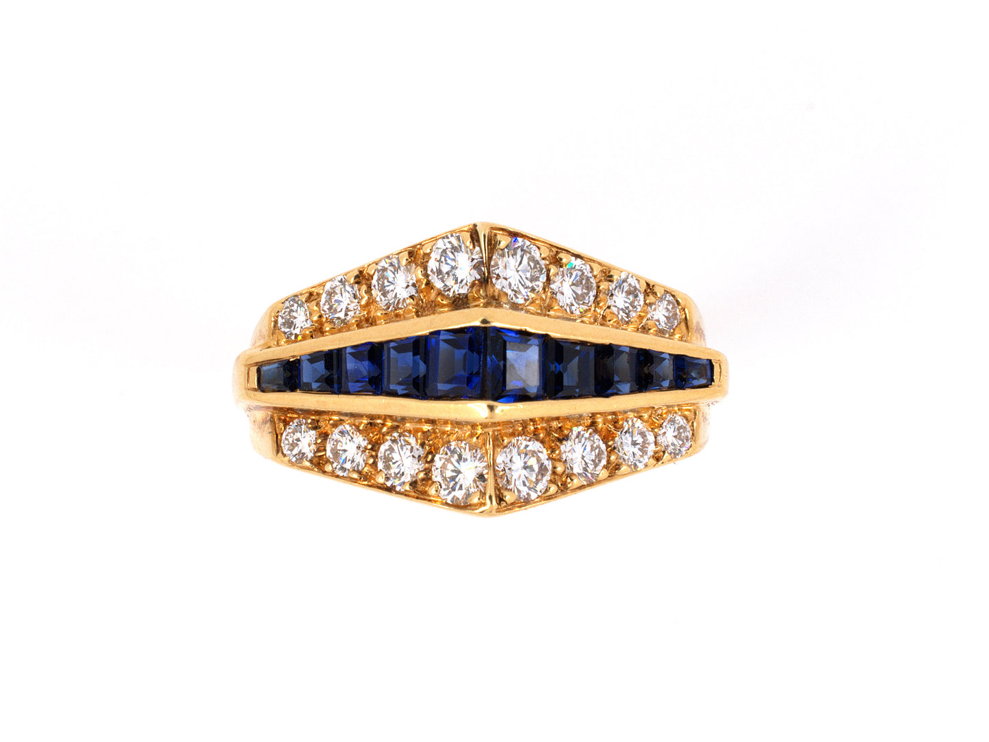 93511 - SOLD - Circa 1986 Oscar Heyman Gold Diamond Sapphire Wedding Band Ring