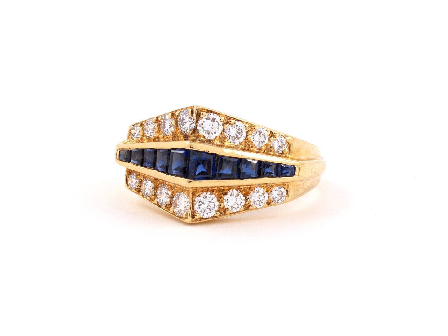 93511 - SOLD - Circa 1986 Oscar Heyman Gold Diamond Sapphire Wedding Band Ring