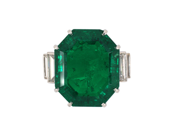 93549 - Art Deco Platinum AGL Colombian Emerald Diamond Ring