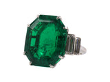 93549 - Art Deco Platinum AGL Colombian Emerald Diamond Ring