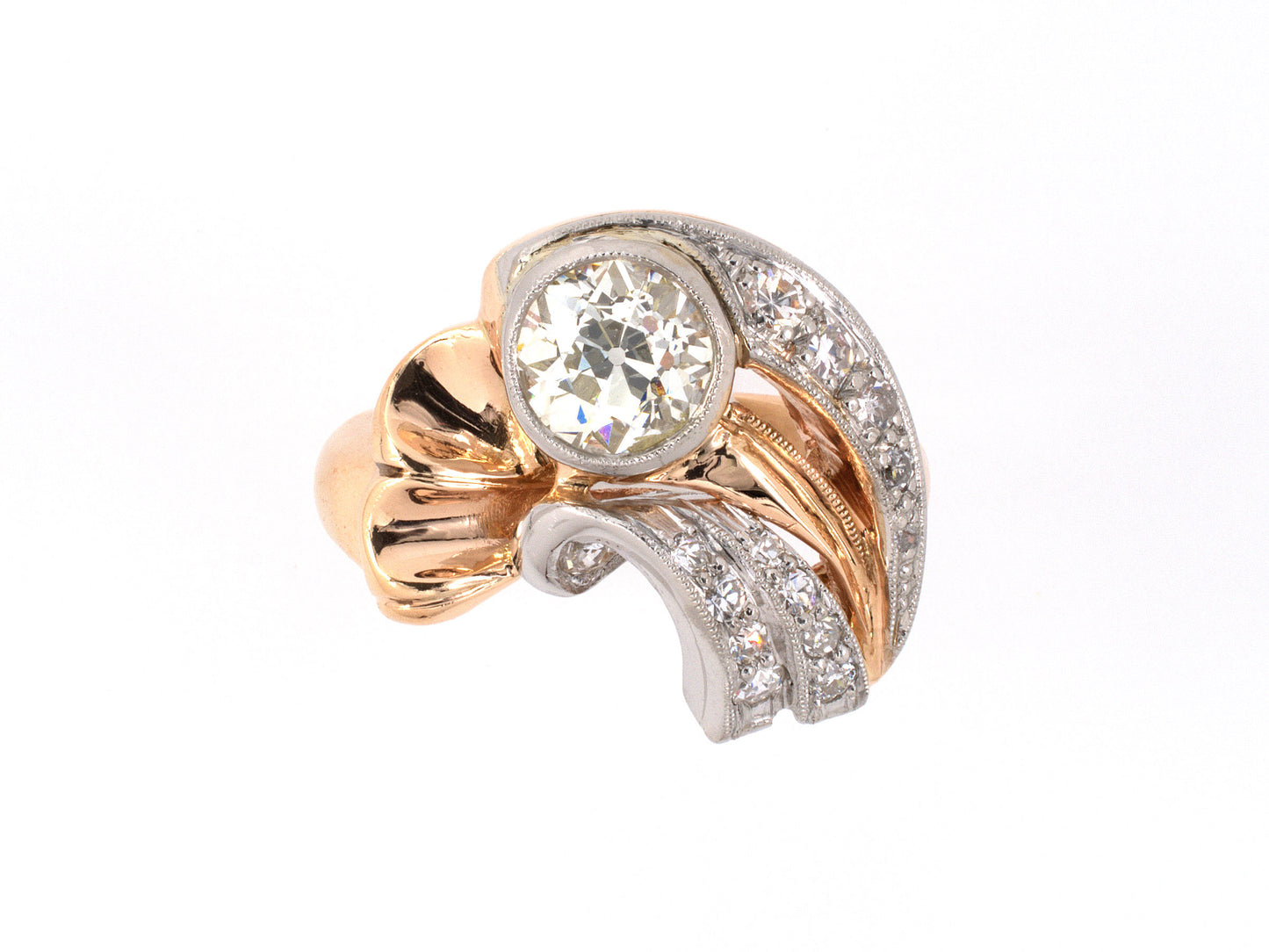 93908 - Retro Gold Platinum Diamond Swirl Cocktail Ring