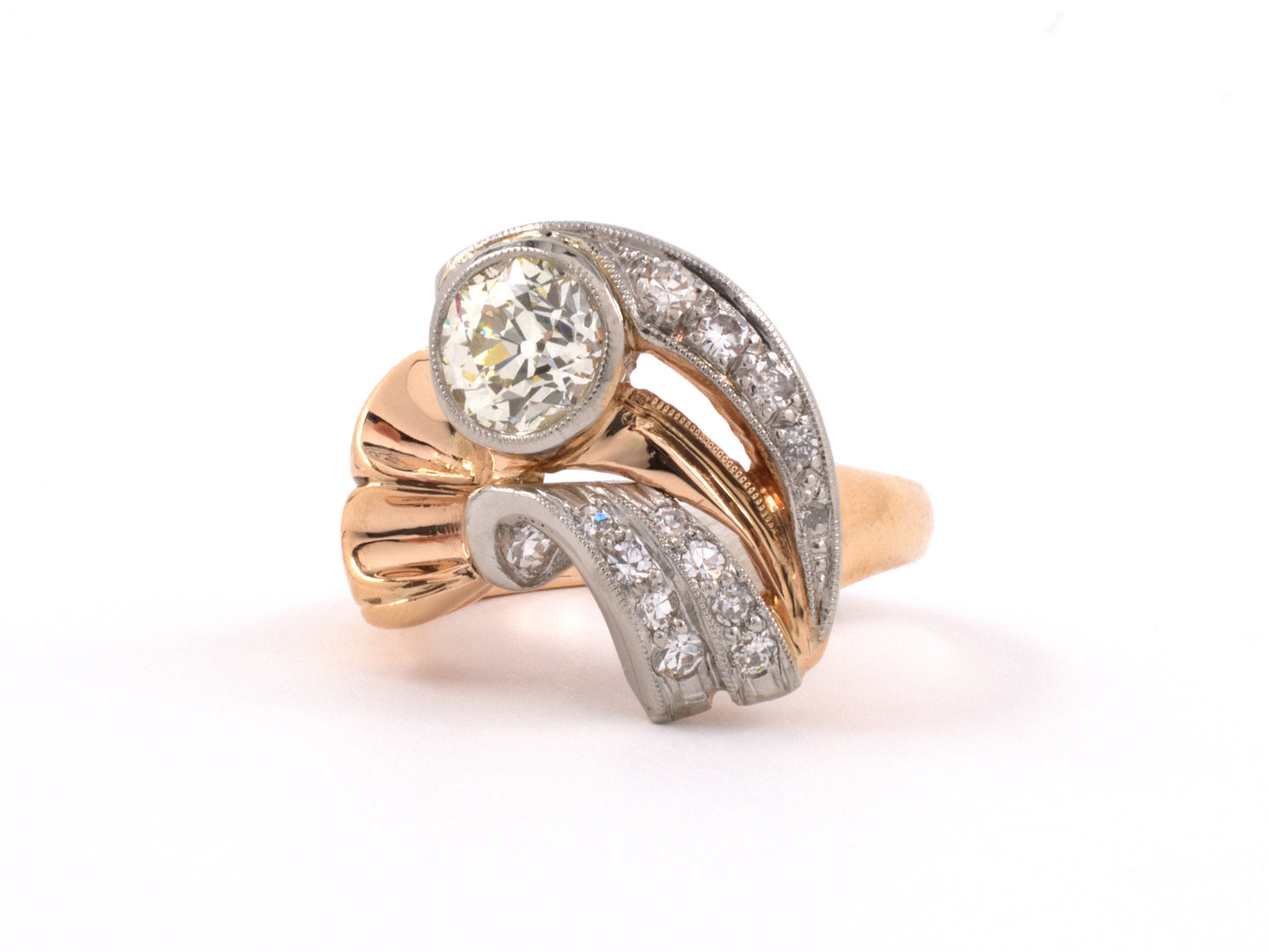 93908 - Retro Gold Platinum Diamond Swirl Cocktail Ring