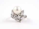 93975 - Platinum Pearl Diamond Leaf Ring