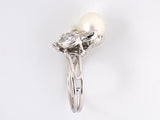 93975 - Platinum Pearl Diamond Leaf Ring