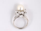 93975 - Platinum Pearl Diamond Leaf Ring