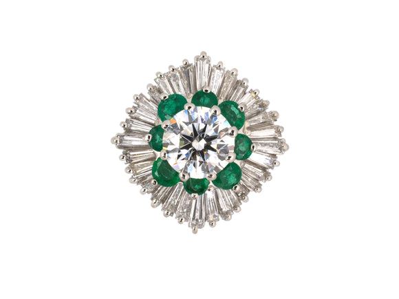 94474 - Circa 1960 Platinum GIA Diamond Emerald Ballerina Ring