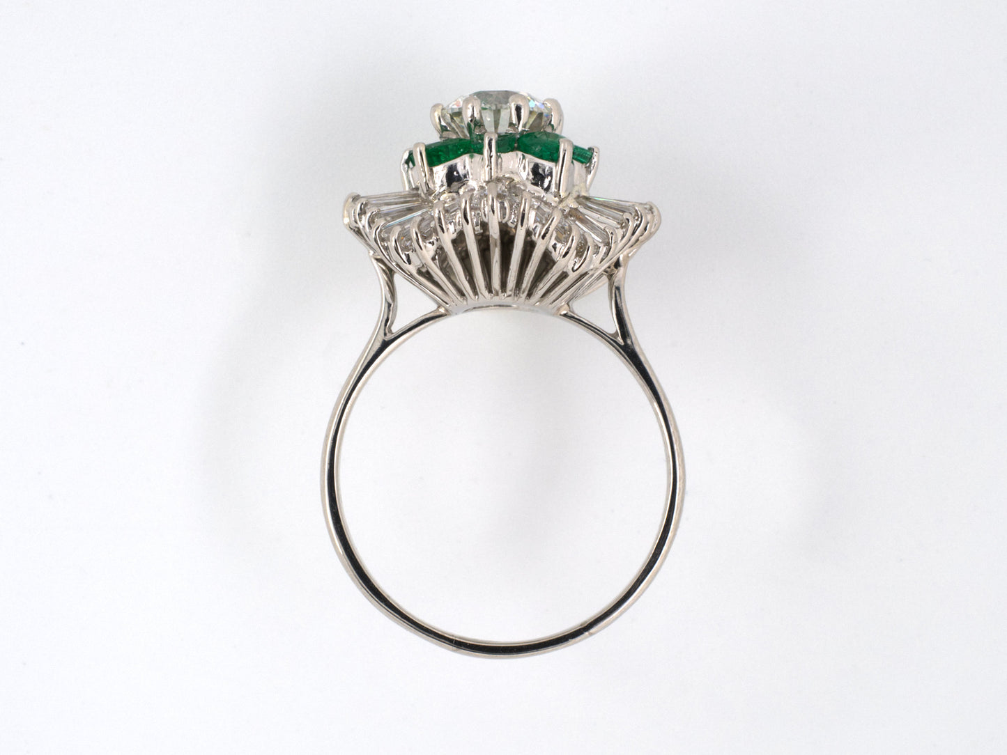 94474 - Circa 1960 Platinum GIA Diamond Emerald Ballerina Ring
