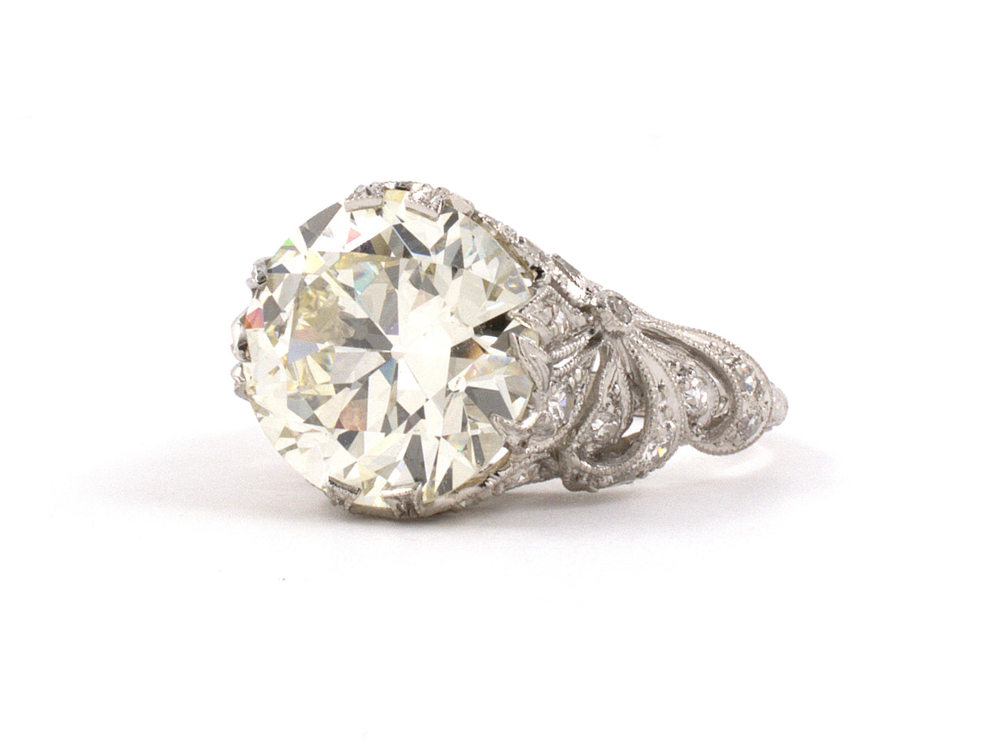 95007 - Art Deco Platinum GIA Diamond Filigree Ribbon Bow Design Engagement Ring