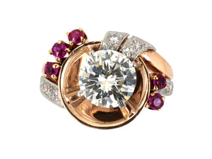 95174 - SOLD - Retro Platinum Diamond Ruby Cocktail Ring