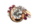 95174 - SOLD - Retro Platinum Diamond Ruby Cocktail Ring