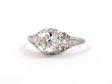 95291 - Platinum Diamond Filigree Chased Edwardian Engagement Ring,  1 Old European Cut Dia 1.10 Cts Gia (g-flaw), 11 Diamonds Est 1.30