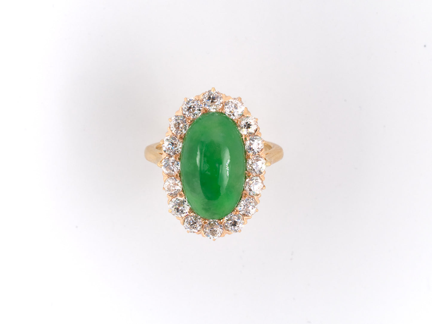95674 - Victorian Gold GIA Jadeite Diamond Oval Cluster Ring