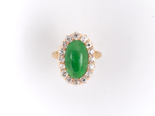 95674 - Victorian Gold GIA Jadeite Diamond Oval Cluster Ring