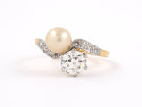 95683 - Edwardian Platinum Gold Diamond Pearl Twist Ring