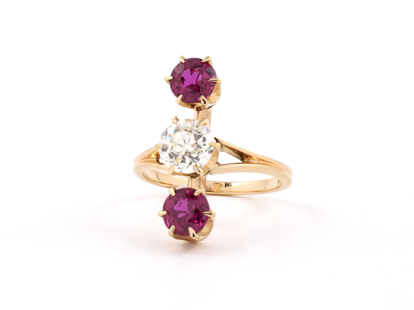 95964 - Victorian Gold Diamond Ruby 3 Stone Dinner Ring