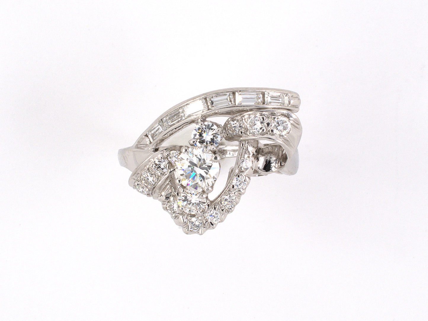 96340 - Circa1950s Platinum Diamond Swirl Cocktail Ring