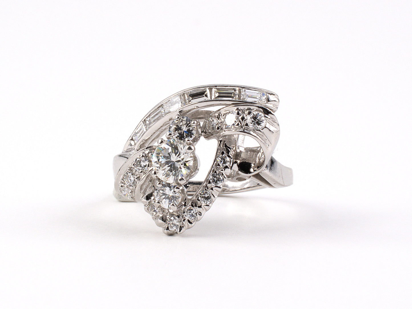 96340 - Circa1950s Platinum Diamond Swirl Cocktail Ring