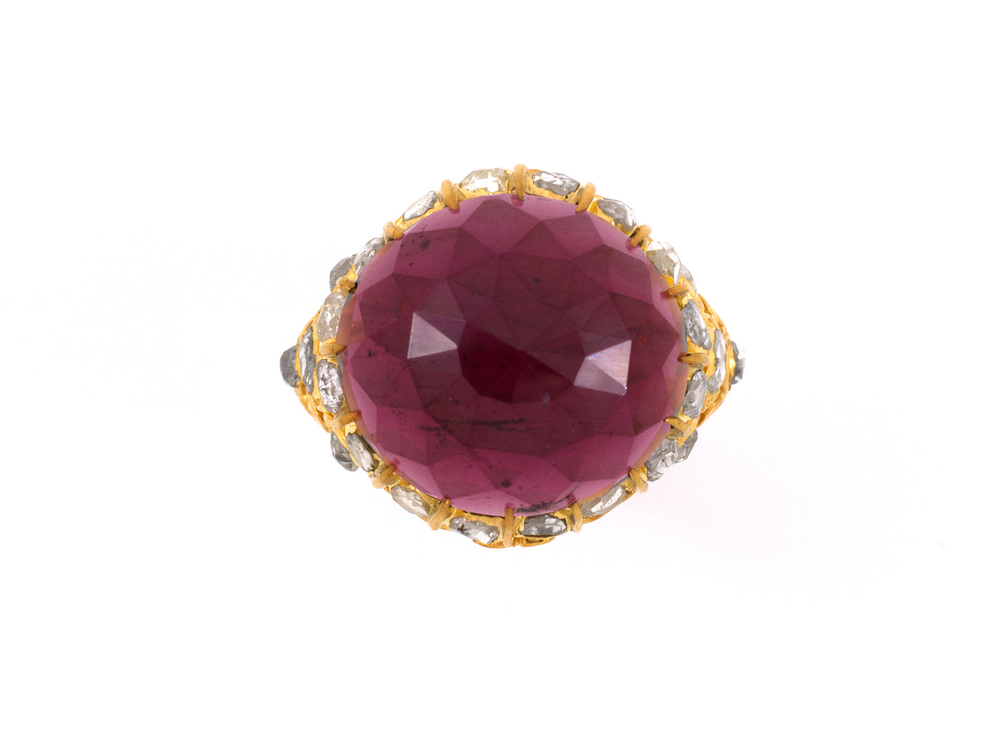 96700 - SOLD - Circa 1780 Georgian Gold Garnet Diamond Cluster Ring