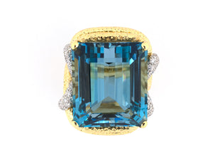 97040 - Webb Circa 1970 Gold Platinum Aqua Diamond Ring